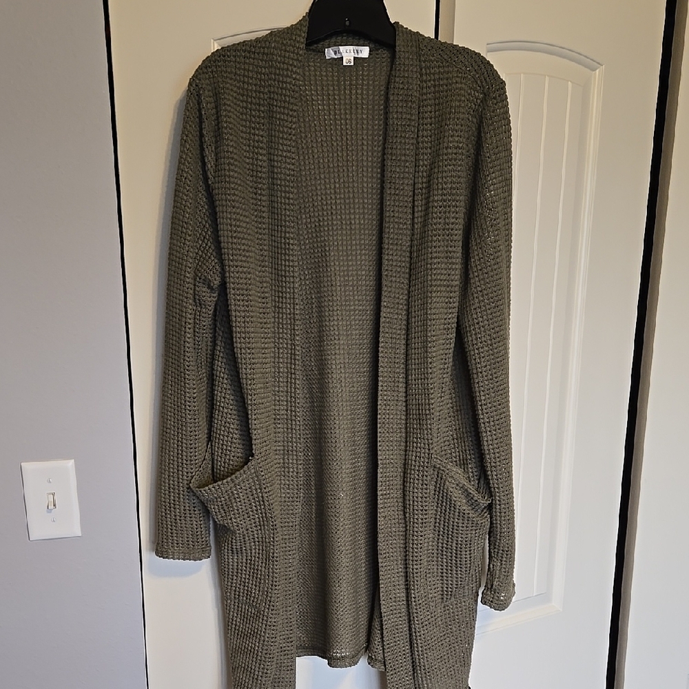 Olive Green Waffle Knit Cardigan